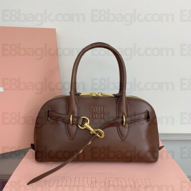 MIU MIU Aventure Nappa leather top-handle bag 5BB168 Briarwood 2024