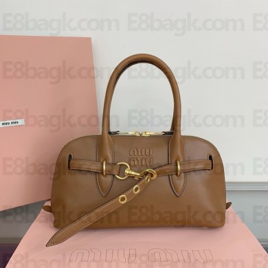 MIU MIU Aventure Nappa leather top-handle bag 5BB168 CARAMEL 2024