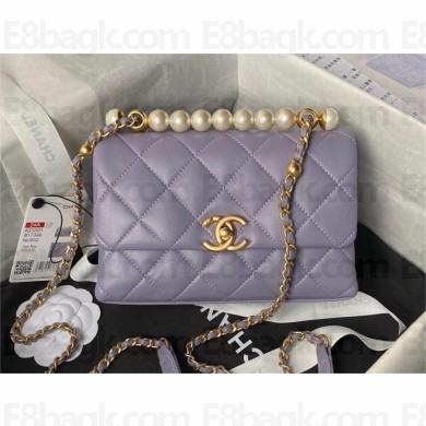 chanel Shiny Lambskin Mini Flap Bag with Top Handle AS5001 purple 2024