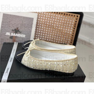 Chanel TWEED& Grosgrain Ballerinas G02819 BLACK/LIGHT YELLOW 2023 