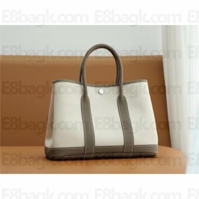 Hermes Garden Party 30 bag in canvas/ togo leather etoupe (full handmade)