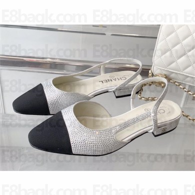 Chanel Heel 2cm Strass & Grosgrain Sling-Back G31319 Silver & Black 2023