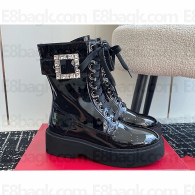 ROGER VIVIER crystal Buckle-embellished patent leather ankle boots black 2024