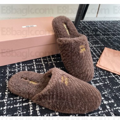 Miu Miu shearling slippers dark brown 1122-2024