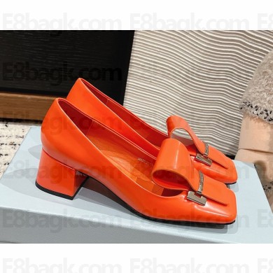 Prada patent leather pumps with Architectural details orange heel 4.5cm 2024