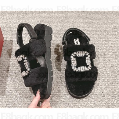 Roger Vivier VIiv Winter strass & fur sandals in black 2024