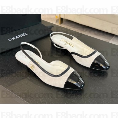 Chanel Slingback White Suede Lambskin Flat 2024