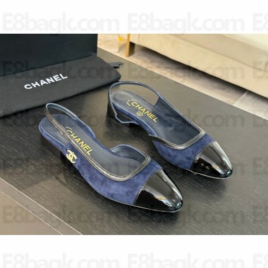 Chanel Slingback blue Suede Lambskin Flat 2024