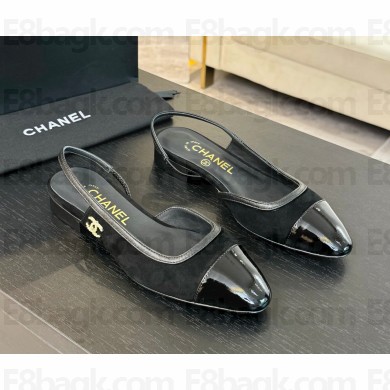 Chanel Slingback black Suede Lambskin Flat 2024