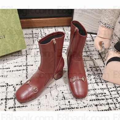 GUCCI Women's Horsebit ankle boot in burgundy heel 6.5cm 2024 