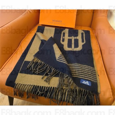 HERMES Casaque Clefs de H muffler NAVY BLUE 2024
