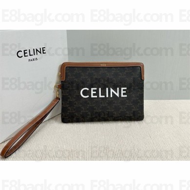 CELINE SMALL POUCH WITH STRAP in TRIOMPHE CANVAS WITH CELINE PRINT TAN 2024