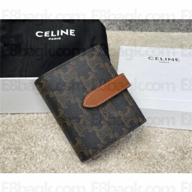 celine Small Strap Wallet in Triomphe Canvas and lambskin Tan 2022