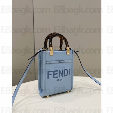 Fendi Leather Mini Sunshine Shopper Bag light blue 2022