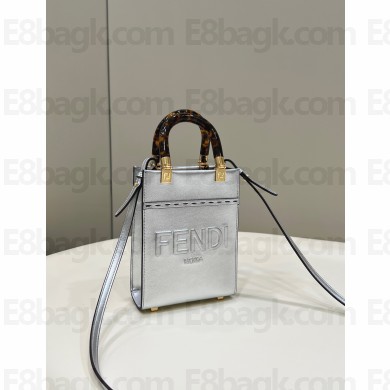 Fendi Leather Mini Sunshine Shopper Bag silver 2022