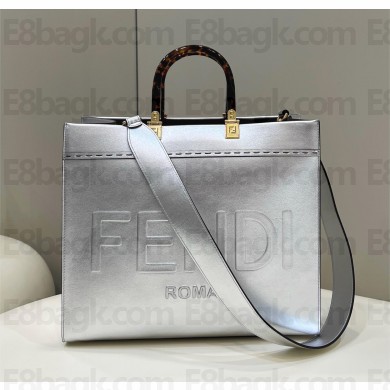Fendi Sunshine Medium Silver laminated leather shopper 2022