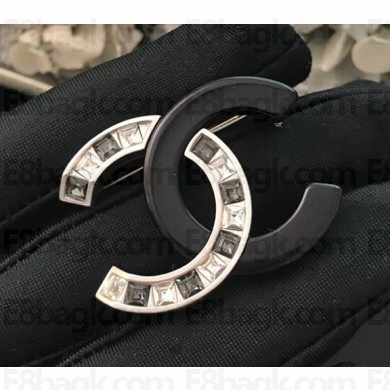 Chanel Acrylic Crystal CC Brooch Black 2018