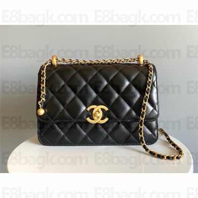 chanel black Shiny Calfskin & Gold-Tone Metal SMALL FLAP BAG 2024