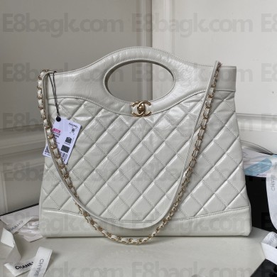 Chanel 31 Large Shopping Bag in Shiny Crumpled Calfskin AS1010 white 2023