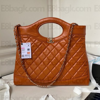 Chanel 31 Large Shopping Bag in Shiny Crumpled Calfskin AS1010 orange 2023