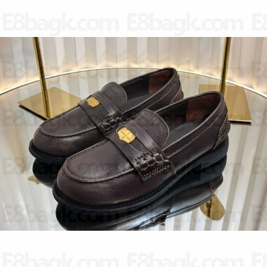 Miu Miu Vintage-effect leather penny loafers 5D773D burgundy 2025