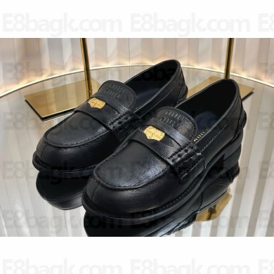 Miu Miu Vintage-effect leather penny loafers 5D773D black 2025