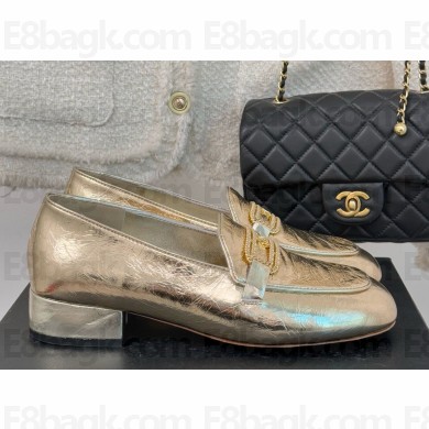 Chanel Mocassins Crumpled Shiny Lambskin gold G46113-2025