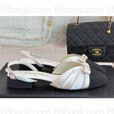 Chanel Slingbacks Silk Satin & Grosgrain white heel 2cm G45875-2025