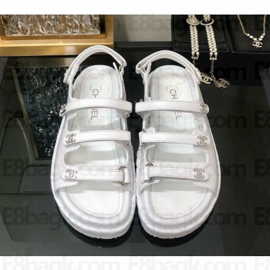 Chanel Lambskin sandals with crystal cc logo white 2025