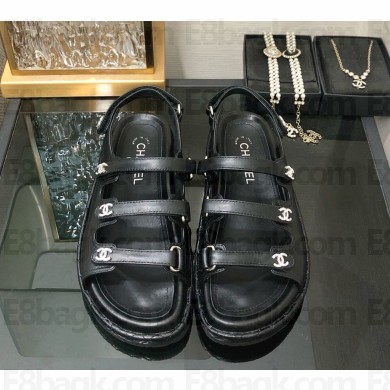 Chanel Lambskin sandals with crystal cc logo black 2025