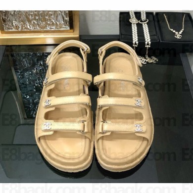 Chanel Lambskin sandals with crystal cc logo beige 2025