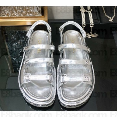 Chanel Lambskin sandals with crystal cc logo silvery 2025
