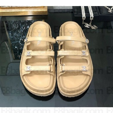 Chanel Lambskin slippers with crystal cc logo beige 2025
