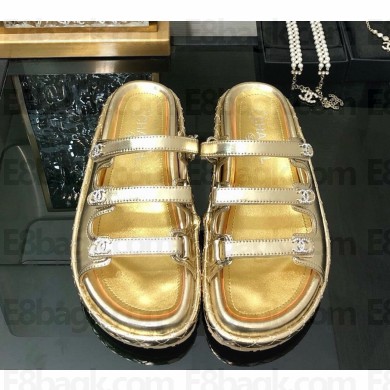 Chanel Lambskin slippers with crystal cc logo gold 2025