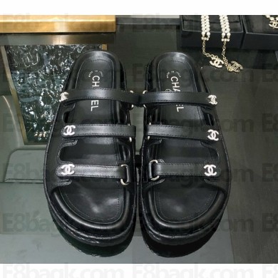 Chanel Lambskin slippers with crystal cc logo black 2025