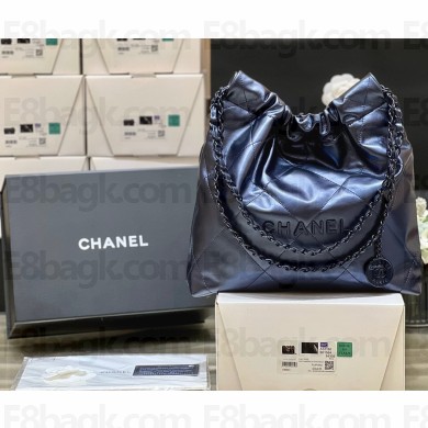 CHANEL Metallic Calfskin & Blue Metal 22 Small Handbag AS3260 navy blue 2022(ORIGINAL QUALITY)