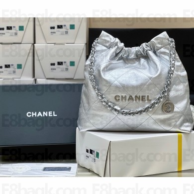 CHANEL metallic silver Calfskin 22 Small Handbag AS3260 2023(ORIGINAL QUALITY)