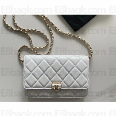CHANEL Lambskin, Resin & Gold-Tone Metal Wallet on Chain AP3285 white 2023