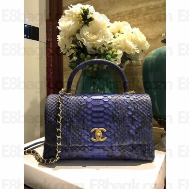 Chanel python top handle cross body bag Royal blue(75503)