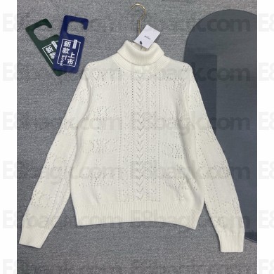 celine turtleneck sweater in Shetland pointelle white 2024 