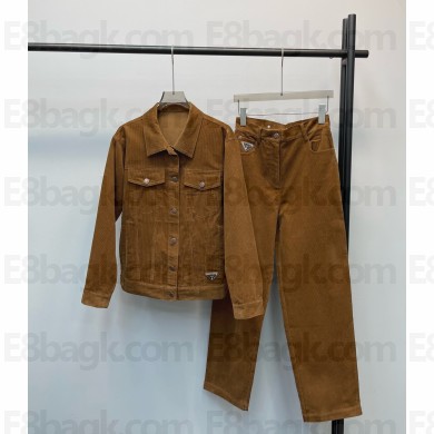 Prada Cotton corduroy jacket and pants caramel 2024 