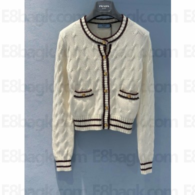 Prada wool cardigan P25M86 white/burgundy 2024 