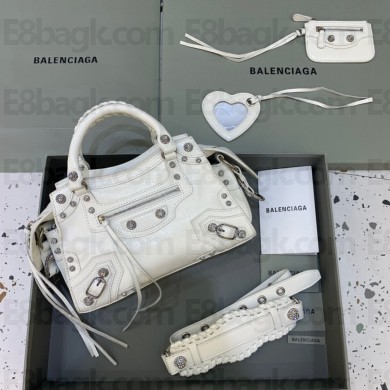balenciaga Neo Cagole XS Handbag WHITE with rhinestones