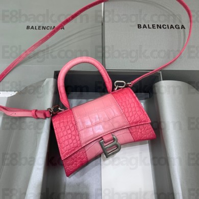 balenciaga Hourglass XS Handbag in PINK degrade crocodile embossed calfskin