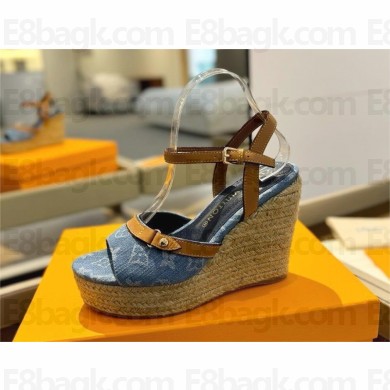 Louis Vuitton Heel 8.5cm blue denim Helios Wedge Sandal 1ACIZP 2024