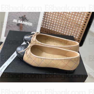 Chanel quilting leather& Grosgrain Ballerinas apricot 2023 