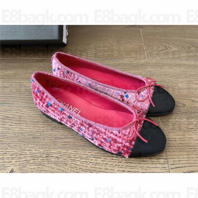 Chanel Tweed Ballerinas Flat G02819 Pink/Burgundy/Black 2023 