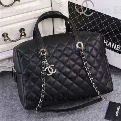 Chanel Medium/large bowling bag in Black calfskin