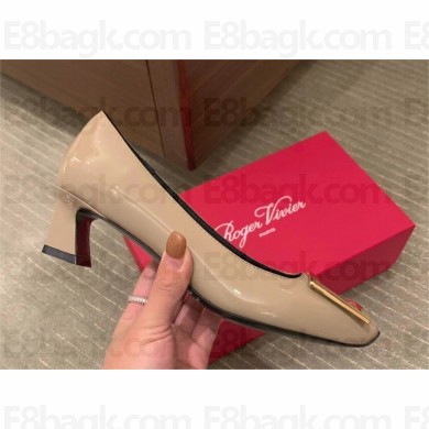 Roger Vivier heel 4.5cm Trompette Metal Buckle Pumps in Patent Leather beige 2023