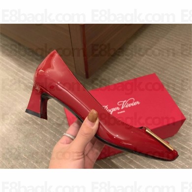Roger Vivier heel 4.5cm Trompette Metal Buckle Pumps in Patent Leather red 2023